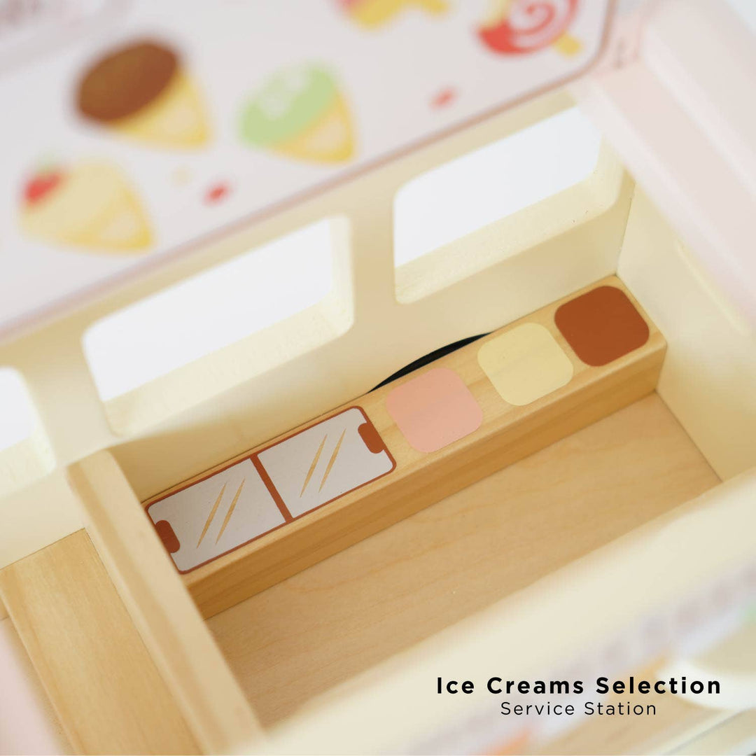 Le Toy Van dolly ice cream van lifestyle play scene with 10cm play figures