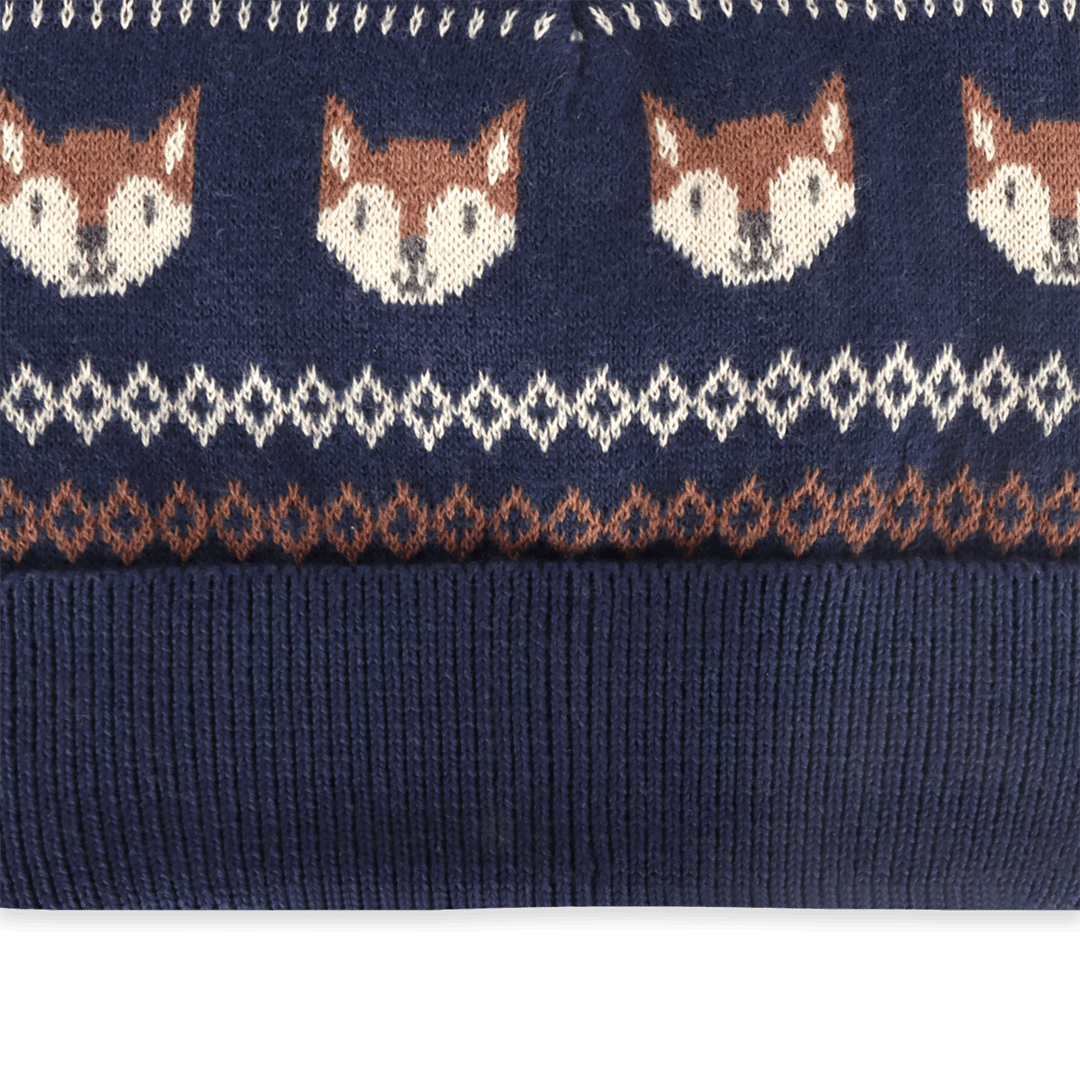 Fox Fair Isle Knit Round Baby Beanie (Organic Cotton)