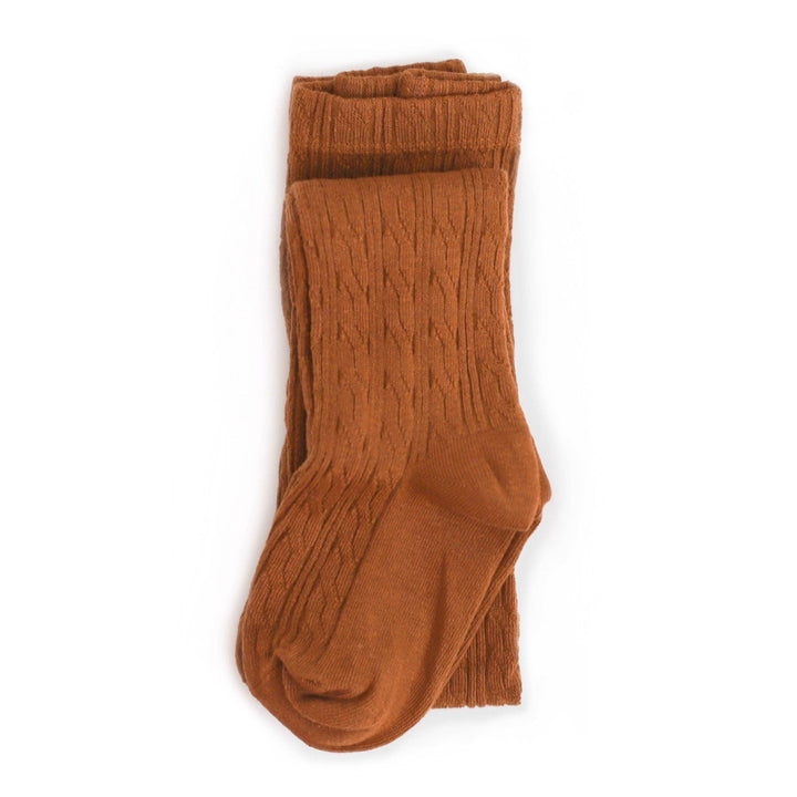 Little Stocking Co. Sugar Almond Cable Knit Tights folded flat, ribbed cable knit baby girl tights