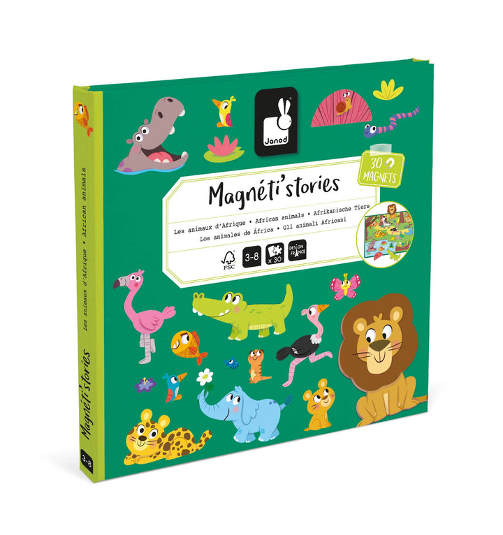 Janod Magneti'stories African Animals magnetic toys book cover with lion and elephant