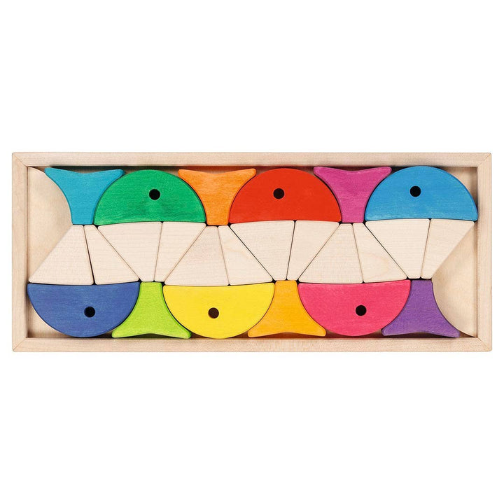 Goki Colour and Shape Sorting Game - 6 colourful fishes, a wooden toy that teaches kids shapes and colors.