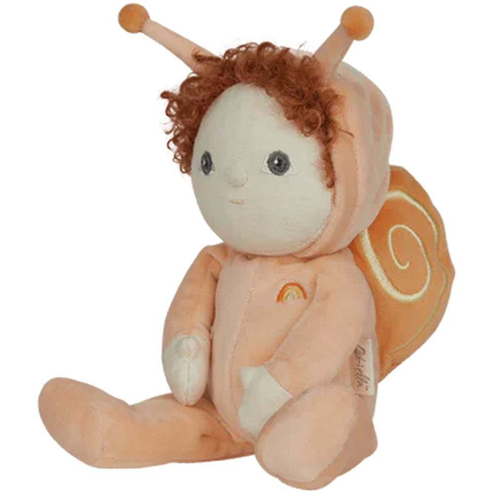 hero shot of orange ollie ella dinky dinkums scot snail soft posable doll for baby