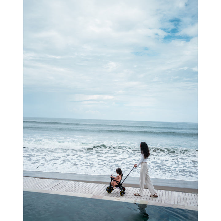 strolling with doona liki tricycle on boardwalk
