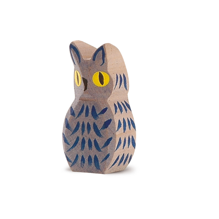 Ostheimer Owl, Blue, a hand-carved wooden owl toy made in Germany