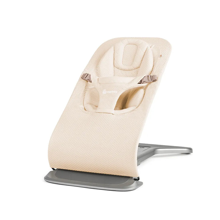 Evolve Bouncer in Cream Mesh by Ergobaby, a cozy baby bouncer with breathable fabric.