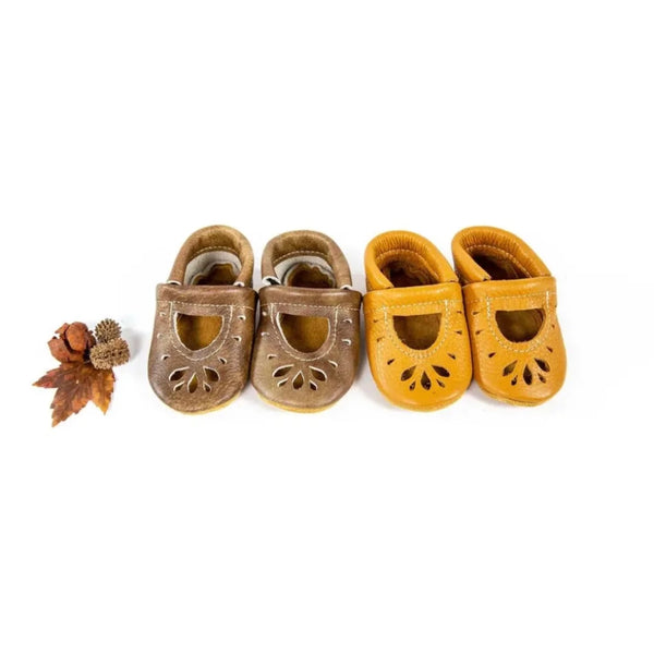 Honey gold rainey janes shoes for baby by Starry Knight Desighns