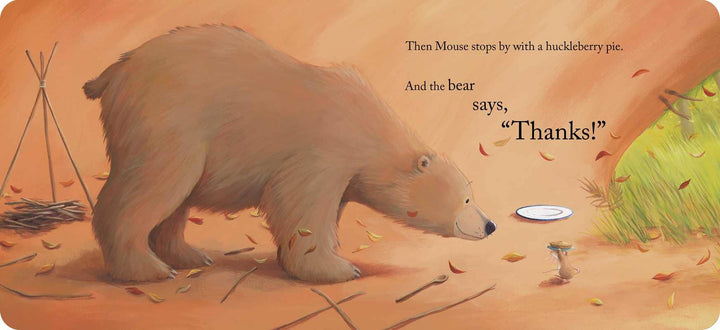 Bear walking across the page in this Bear Says Thanks board book illustration, Simon & Schuster