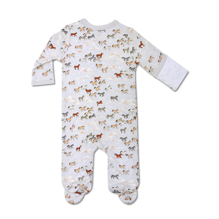 super soft horse patterned bamboo snap apple park footie 
