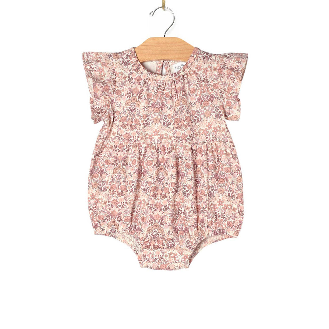 Baby Spring Flutter Sleeve Short Romper- Spring Bouquet