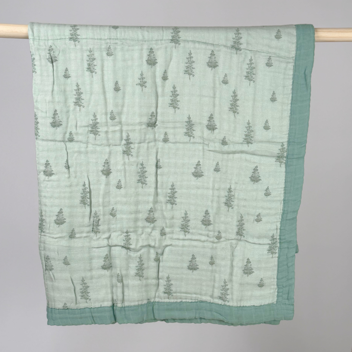 Trees print bamboo muslin baby quilt by Mady & Max, 4-layer 47 x 47 inch