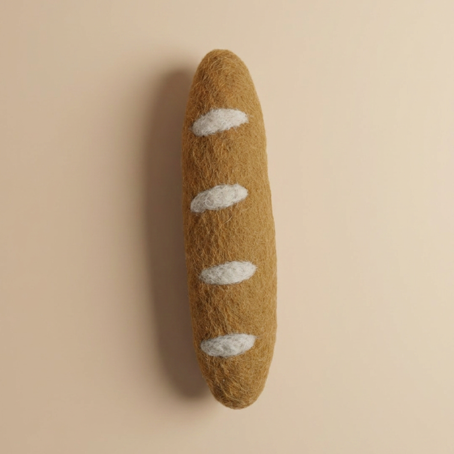 Close-up detail of Kaddu's Felt French Baguette showing wool texture