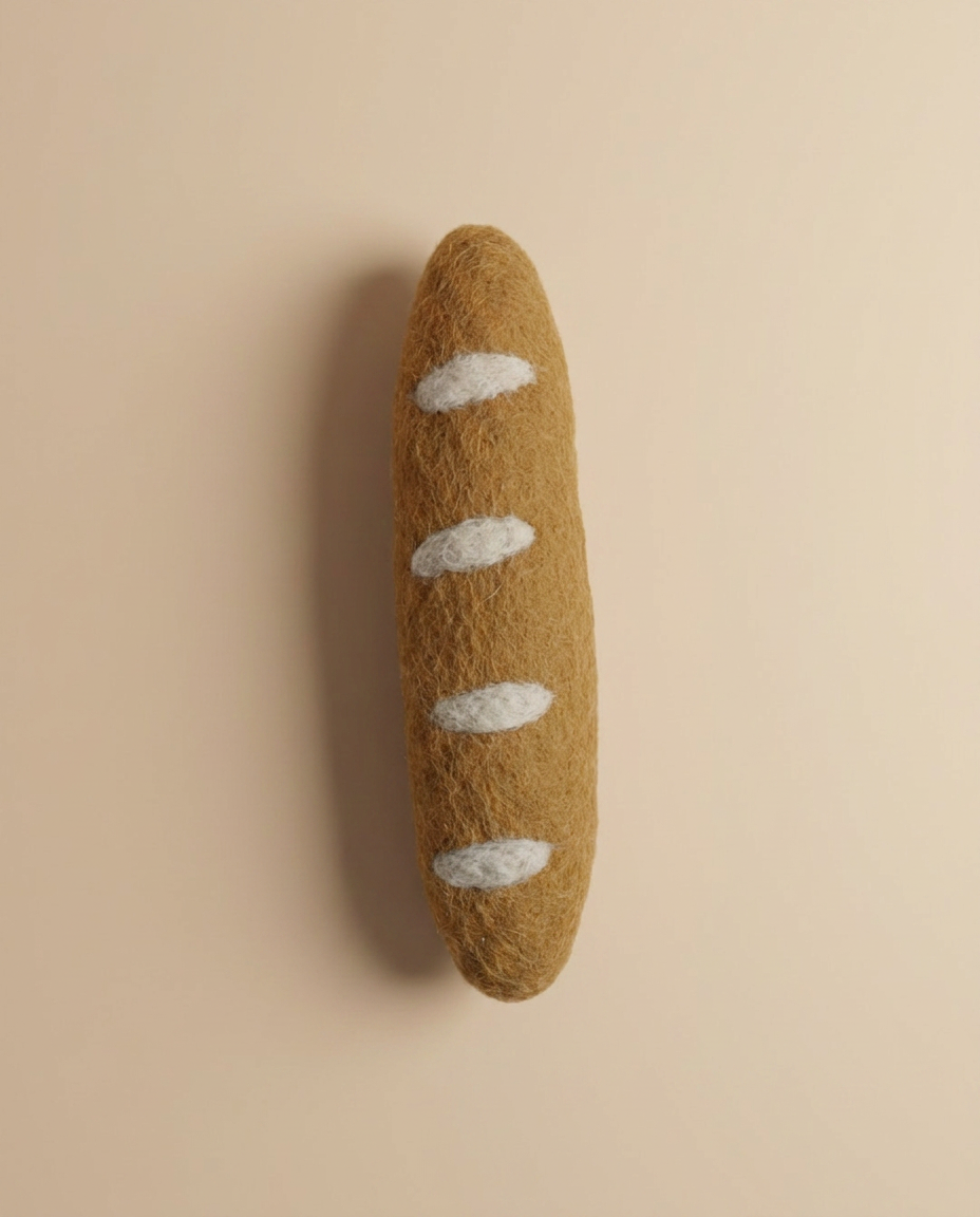 Close-up detail of Kaddu's Felt French Baguette showing wool texture