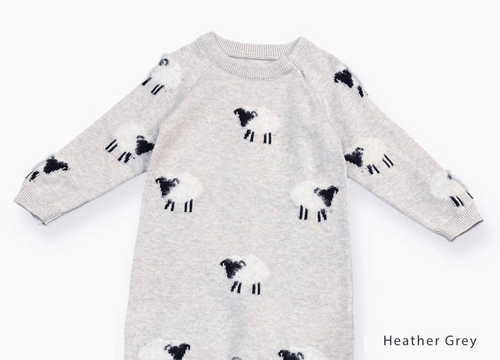 Viverano Organics Furry Sheep Baby Jumpsuit, charming baby clothing made from gentle organic cotton.