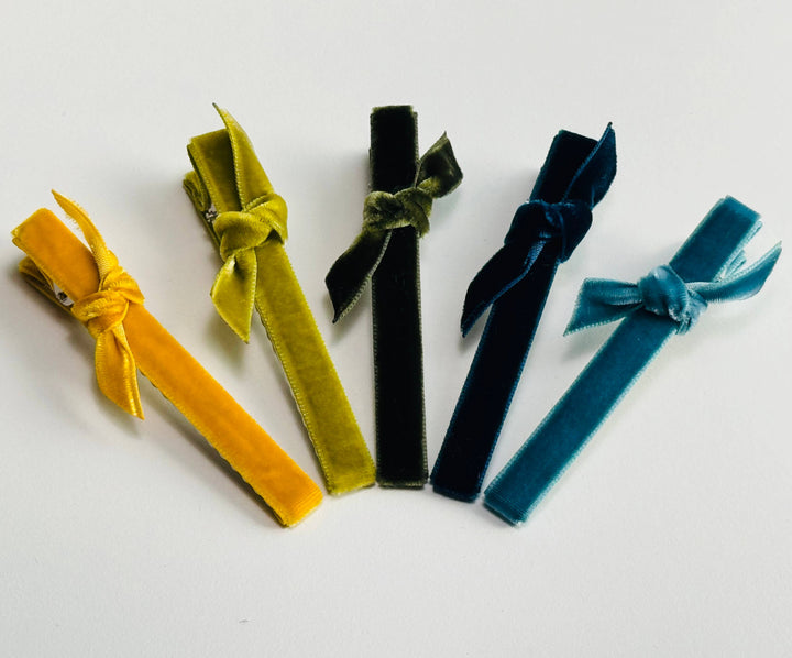Cookie & the Dude Japanese Velvet Bar Clips - Cool set, stylish mini velvet hair clips for babies, toddlers, and girls