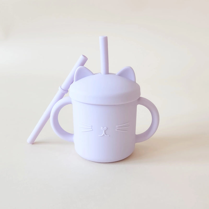 Soft Lilac Minito & Co Meow Straw Training Cup, colorful and sturdy, perfect best straw cup for baby learning.