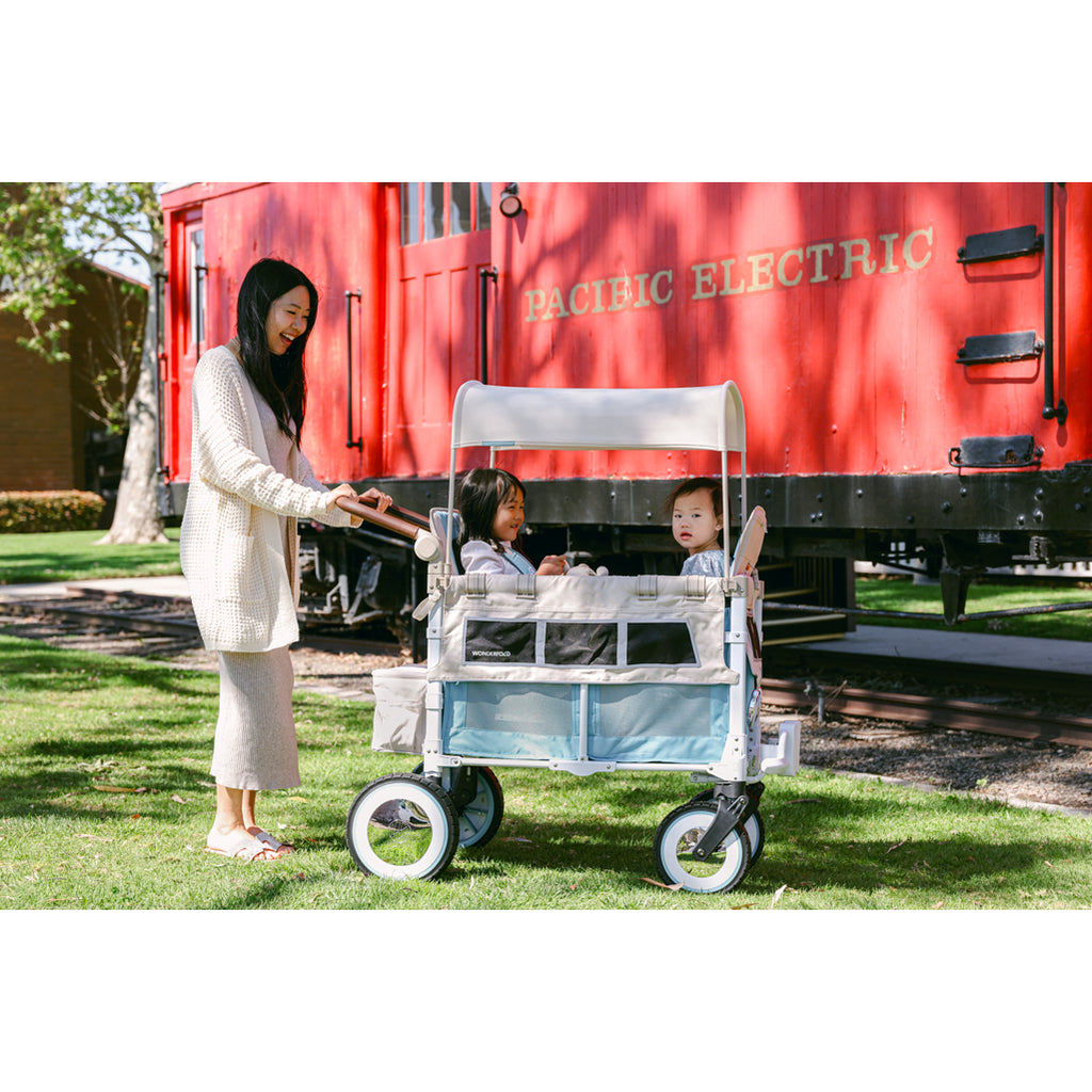 wonderfold volkswagen stroller wagon on grass