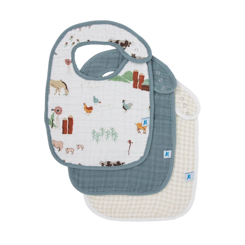 Little Unicorn Cotton Muslin Classic Bib 3 Pack - Farmyard, soft baby bibs for everyday use
