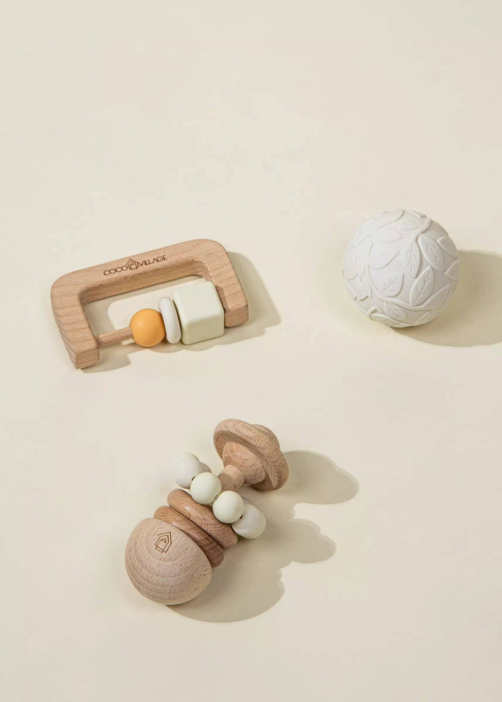 The Coco Village Baby First Toys Gift Box combines rattle, grip, and sensory play into one stunning gift set for a growing infant.