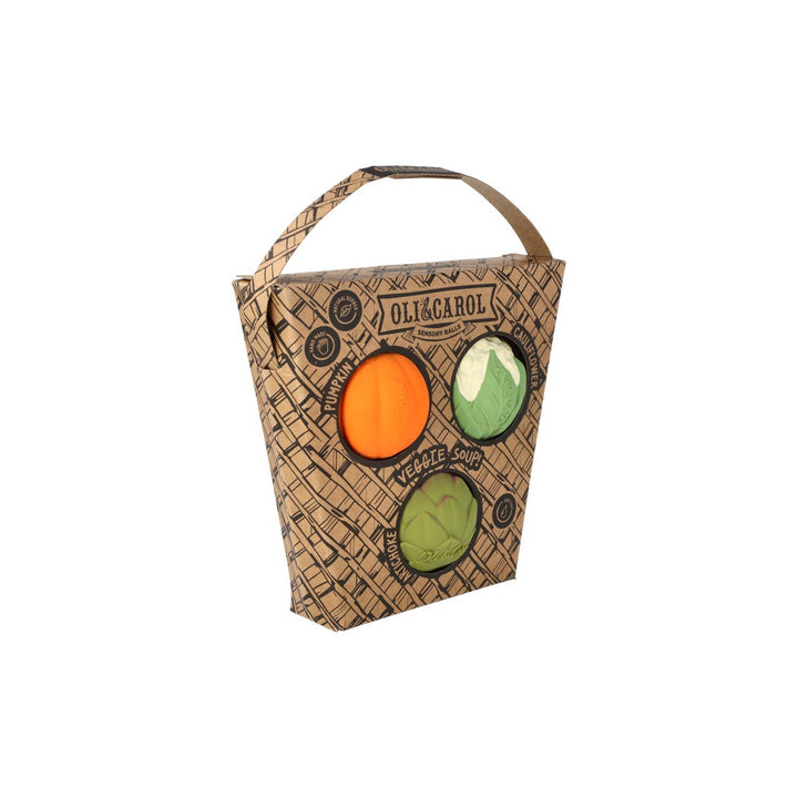 Side view of the carrying case for Oli & Carol Veggie Soup Baby Sensory Balls