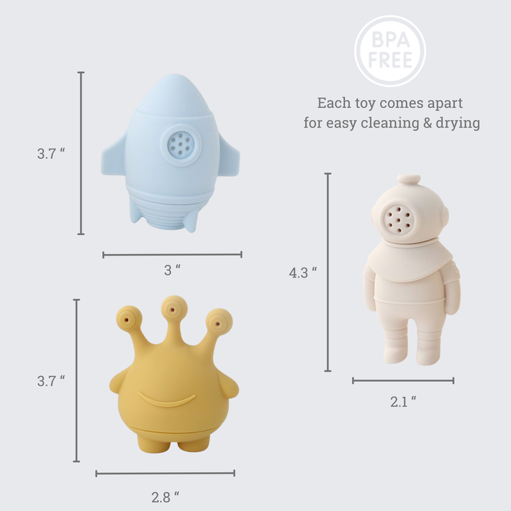 Bath Toy Set in Space size dimensions Ali+Oli