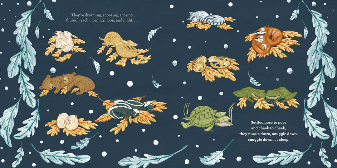 Back cover of Snuggle Down Deep hibernation picture book by Diane Ohanesian