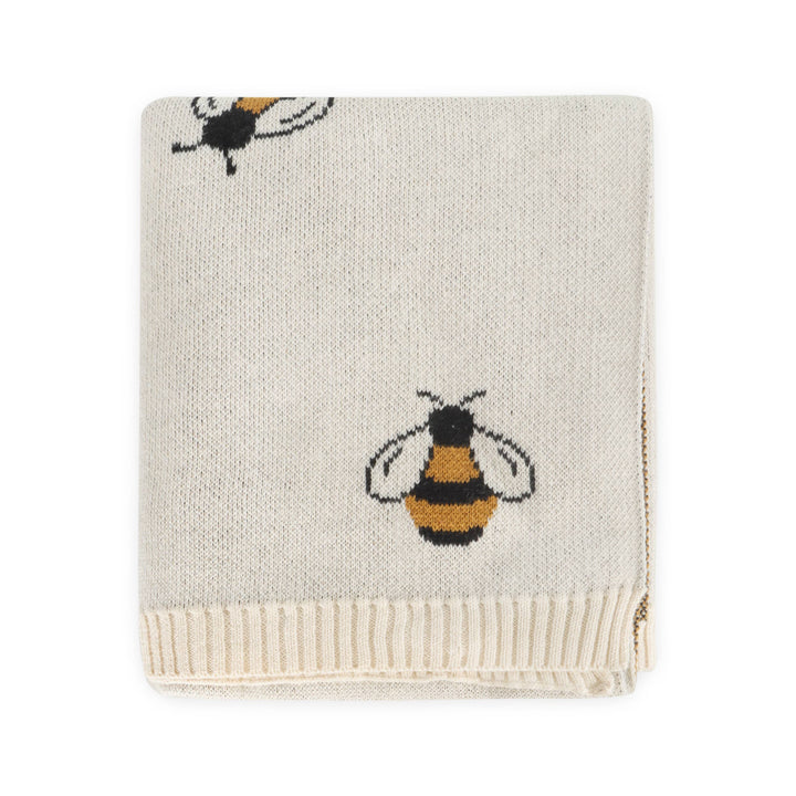 Snuggle your little one with Viverano Organics Bee Organic Cotton Jacquard Sweater Knit Baby Blanket, a top baby knit blanket.
