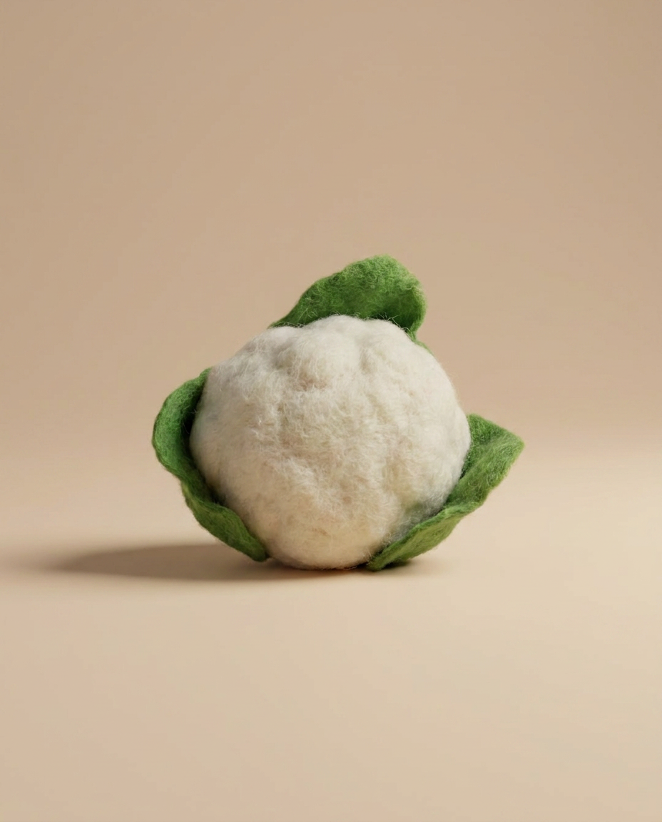 Kaddu Felt Cauliflower Vegetable Play Food, handmade wool toy for pretend play