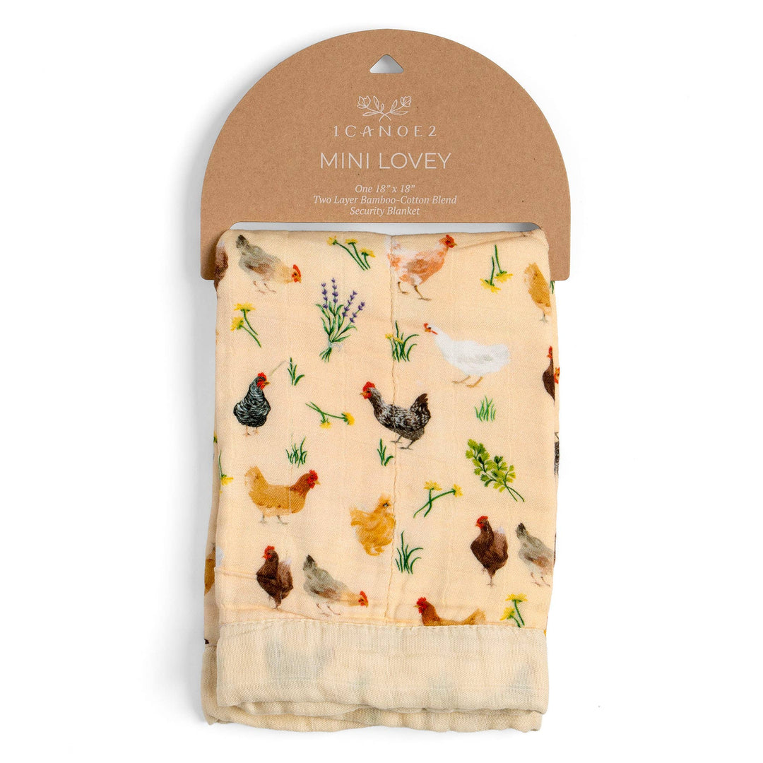 1canoe2 Chicken Meadows baby lovey muslin blanket rolled and tagged, ready-to-gift newborn security blanket