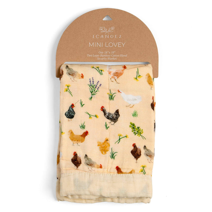 1canoe2 Chicken Meadows baby lovey muslin blanket rolled and tagged, ready-to-gift newborn security blanket