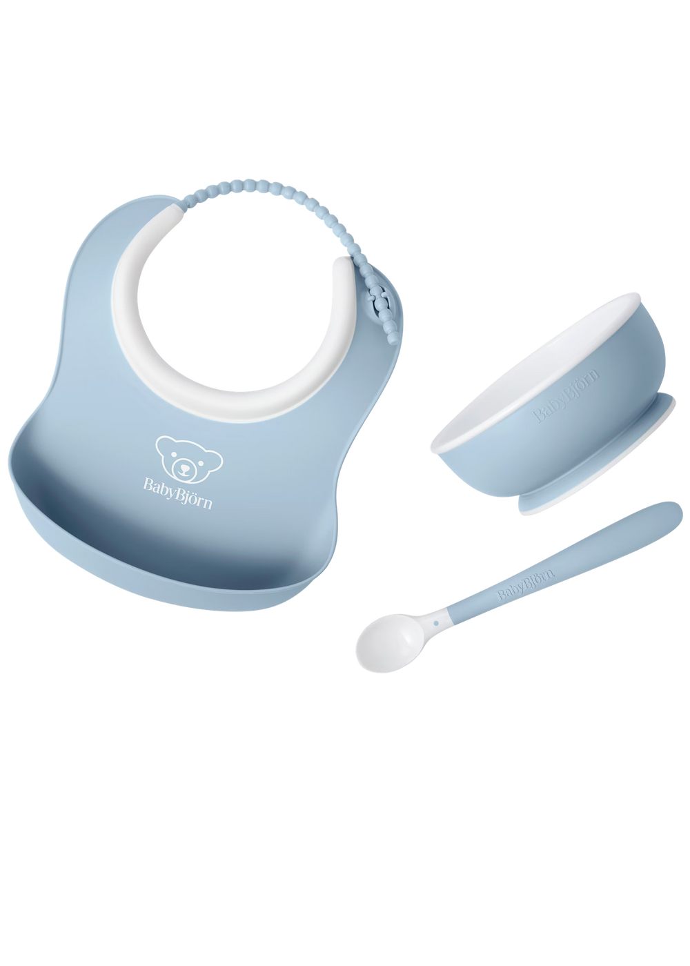 In powder blue accents, BabyBjorn Baby Bowl 2pk forms a practical baby feeding essentials set