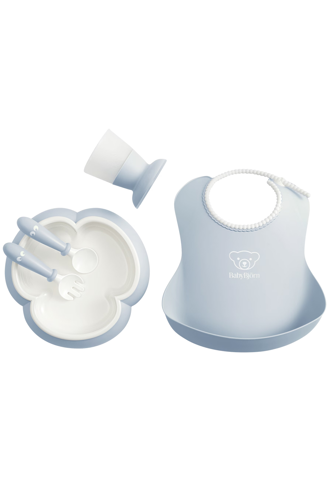 Designed in powder blue, BabyBjorn Baby Dinner Set offers complete baby feeding essentials for daily meals