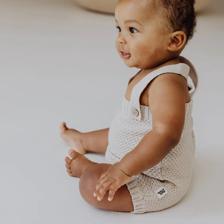 finch and fable organic cotton crocheted short leg summer baby romper 