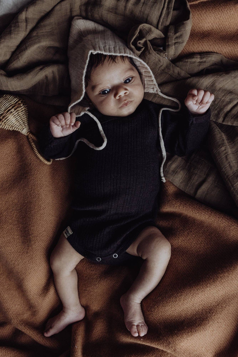 natural wool finch fable baby bonnet 