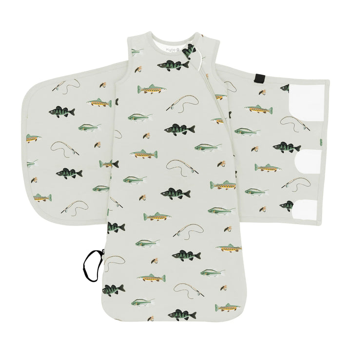 Wrapped in Fishing, this Kyte Baby Sleep Bag Swaddler XS stands out among trusted sleep sacks for infants