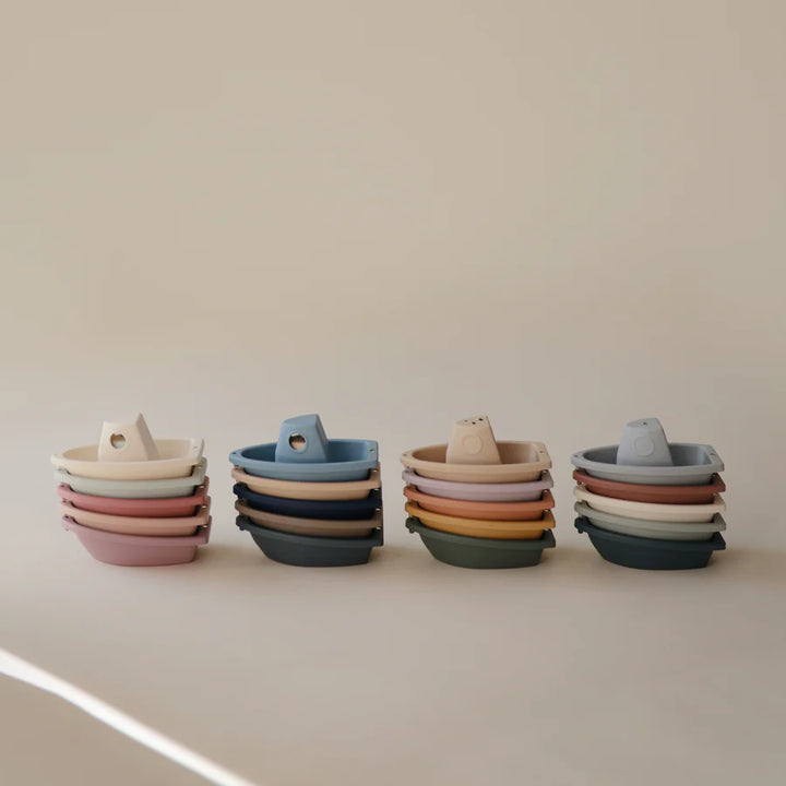 Cute Mushie Bath Boats bring joy to bath toys for kindergartners and toddlers.