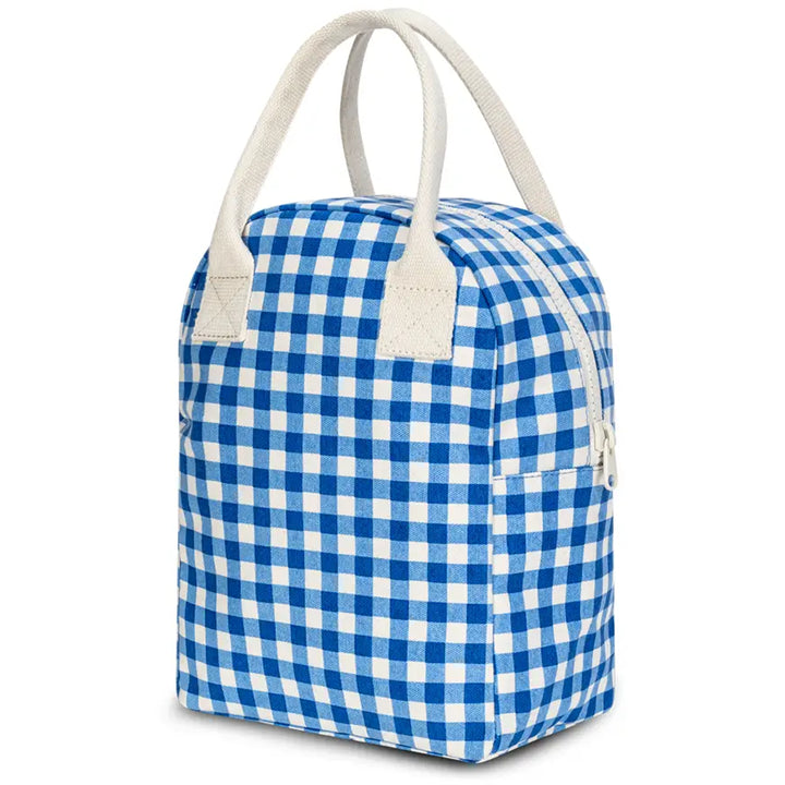 fluf zippered lunchbox gingham blue