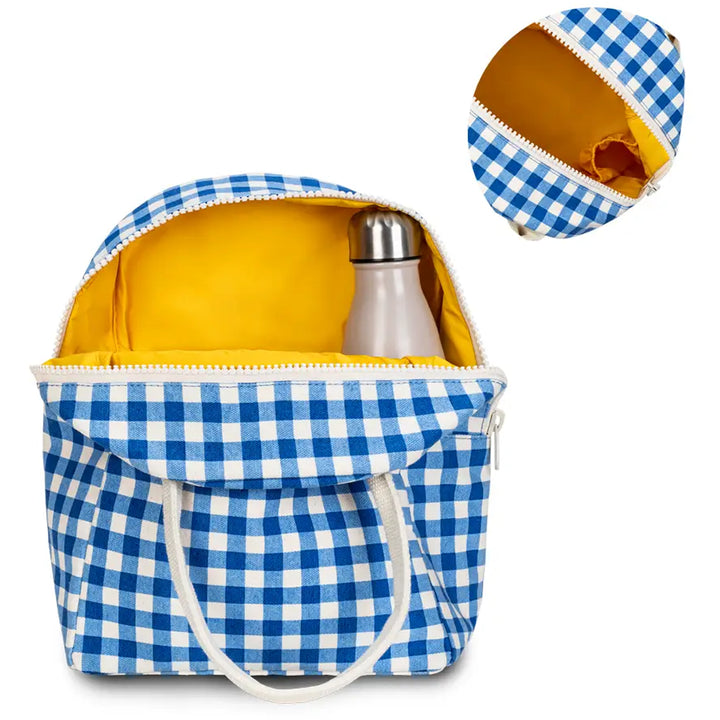 cute school lunchbox blue gingham fluf