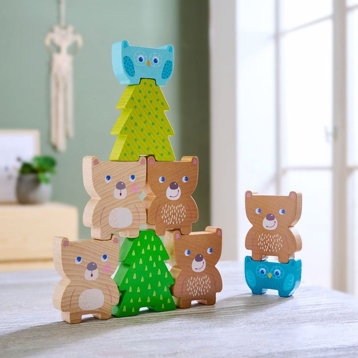 HABAÕs Forest Friends Stacking Toy, featuring colorful animals, ideal for educational toys and imaginative play for kids.
