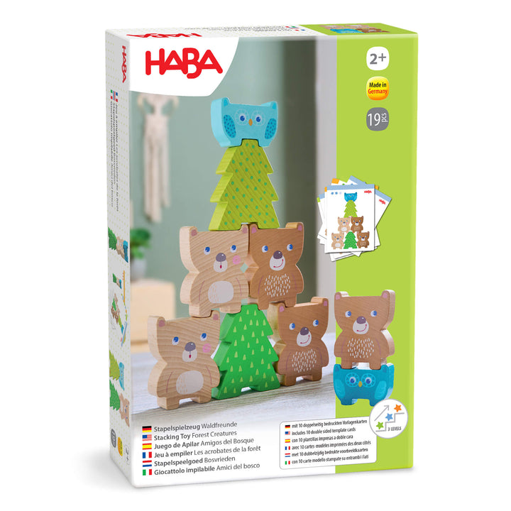HABAÕs Forest Friends Stacking Toy, a colorful wooden toy set, perfect for teaching balance and coordination in kids.