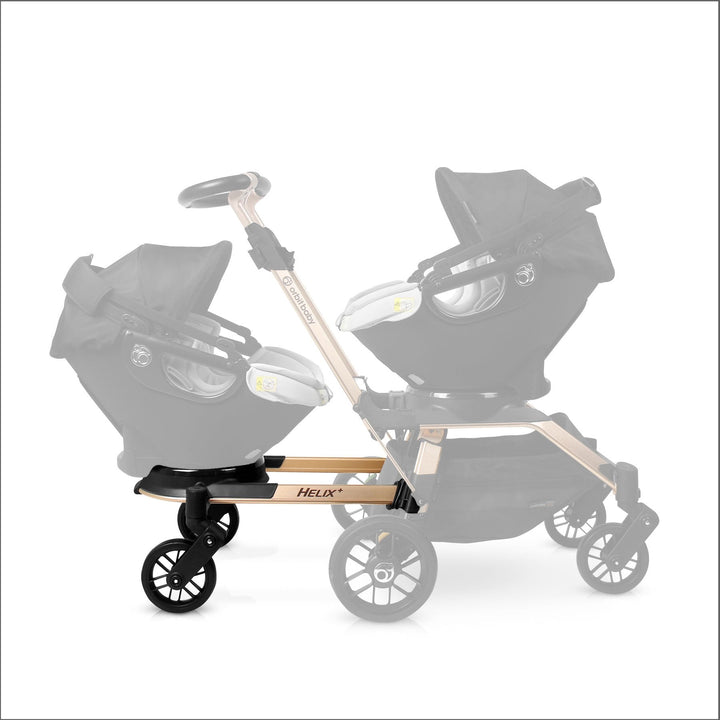 Orbit Baby Helix+ Double Stroller Attachment Gold side profile displaying strength and refined design for the best double stroller.