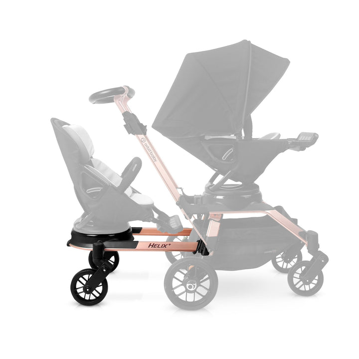 Orbit Baby Helix+ Double Stroller Attachment in Rose Gold brings a luxurious look to your twins stroller setup.