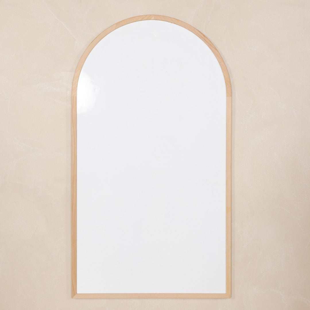 Whiteboard side of the Gathre Chalkboard shown alone, framed in warm natural wood