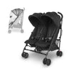 uppababy glink stroller with rainshield on side