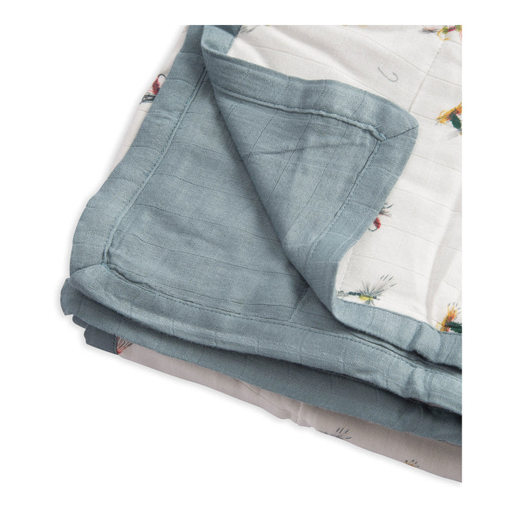 Soft and charming, the Little Unicorn Deluxe Muslin Quilt - Gone Fishing is one of the best baby blankets.