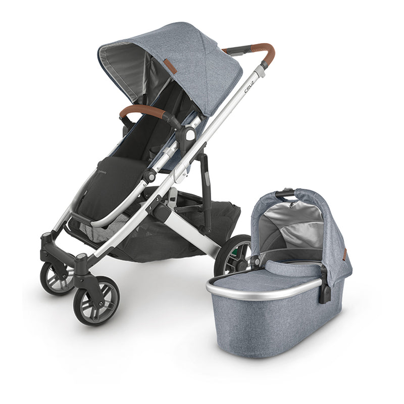 Cruz uppababy stroller with bassinet in gregory gray