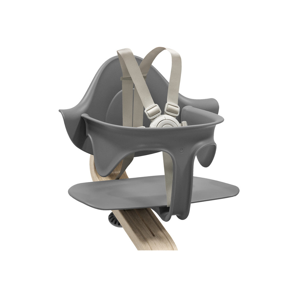 Close up of stokke nomi grey natural baby high chair