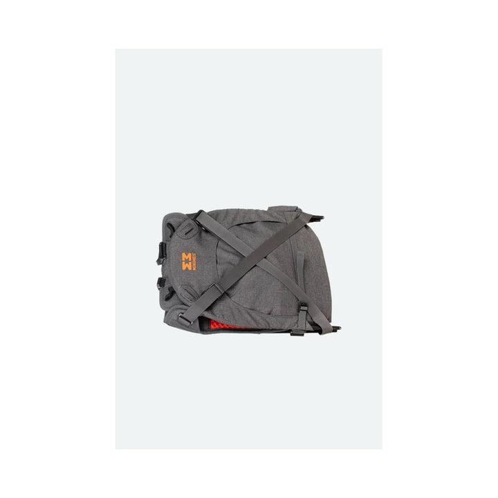 Folded up view of the grey/orange shoulder carrier