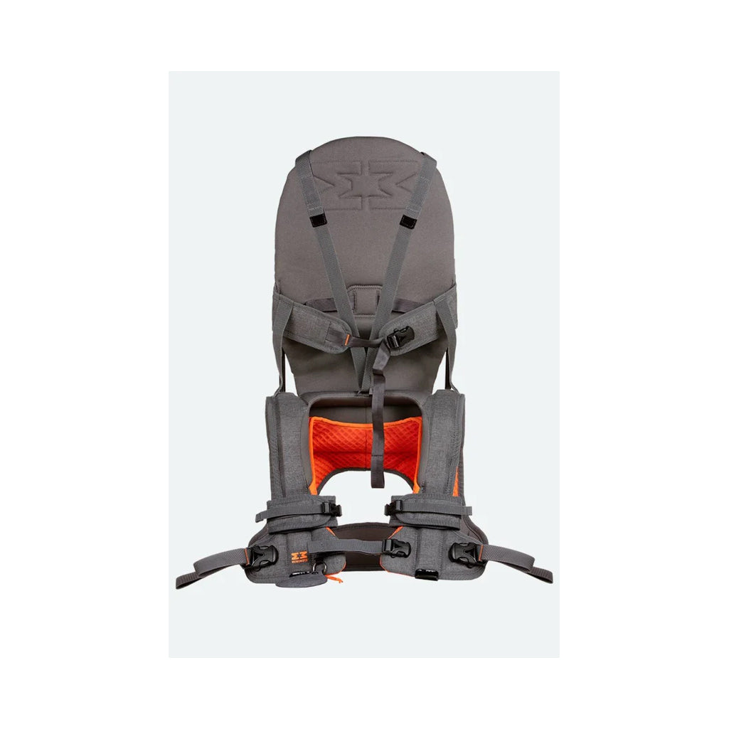 Front view of the orange/grey shoulder carrier