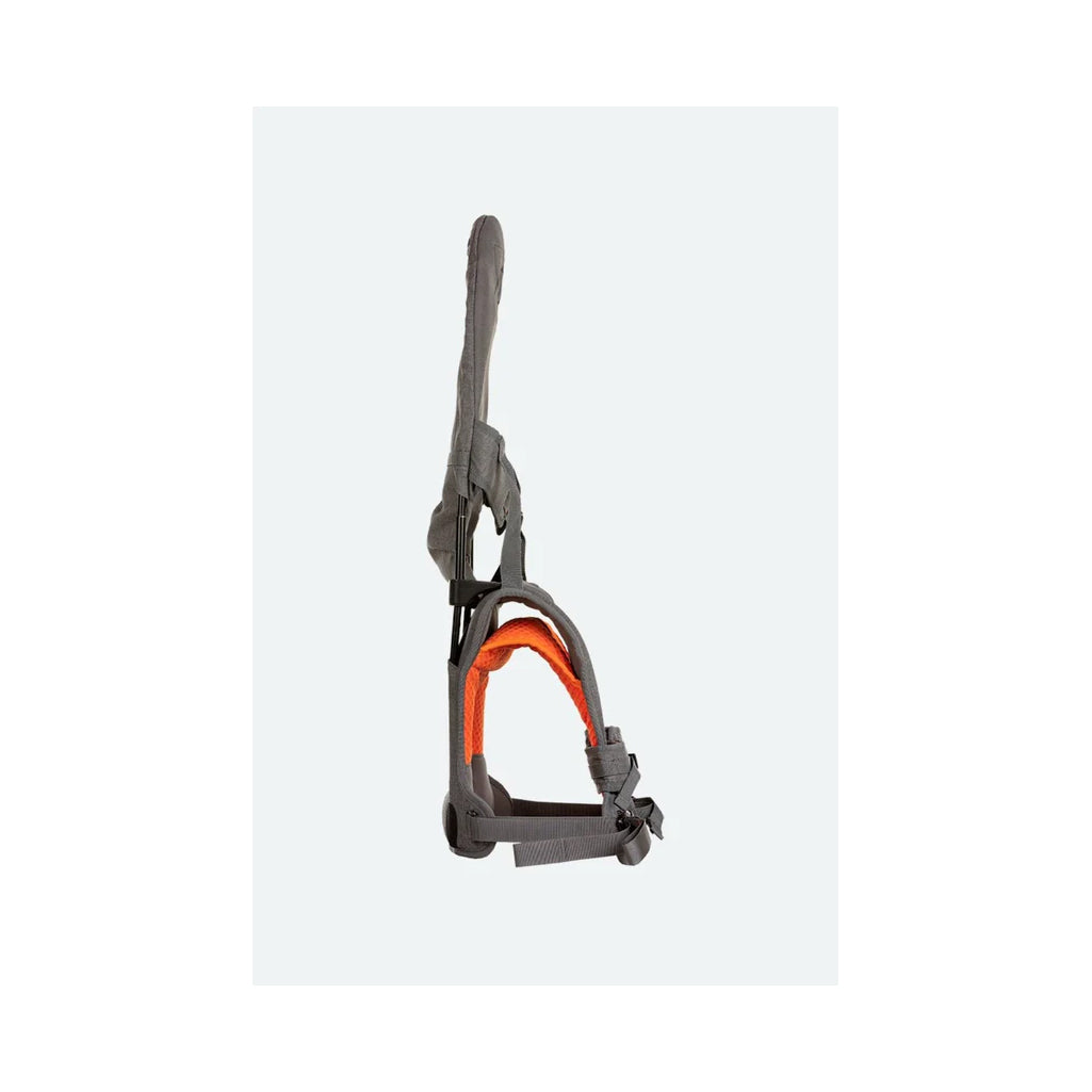 Side view of the orange/grey shoulder carrier