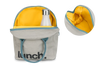 Fluf Grey/Midnight Zippered Reusable Lunch Bag for Children & Adults grey canvas, medium blue handles & zipper, black font, yellow interior
